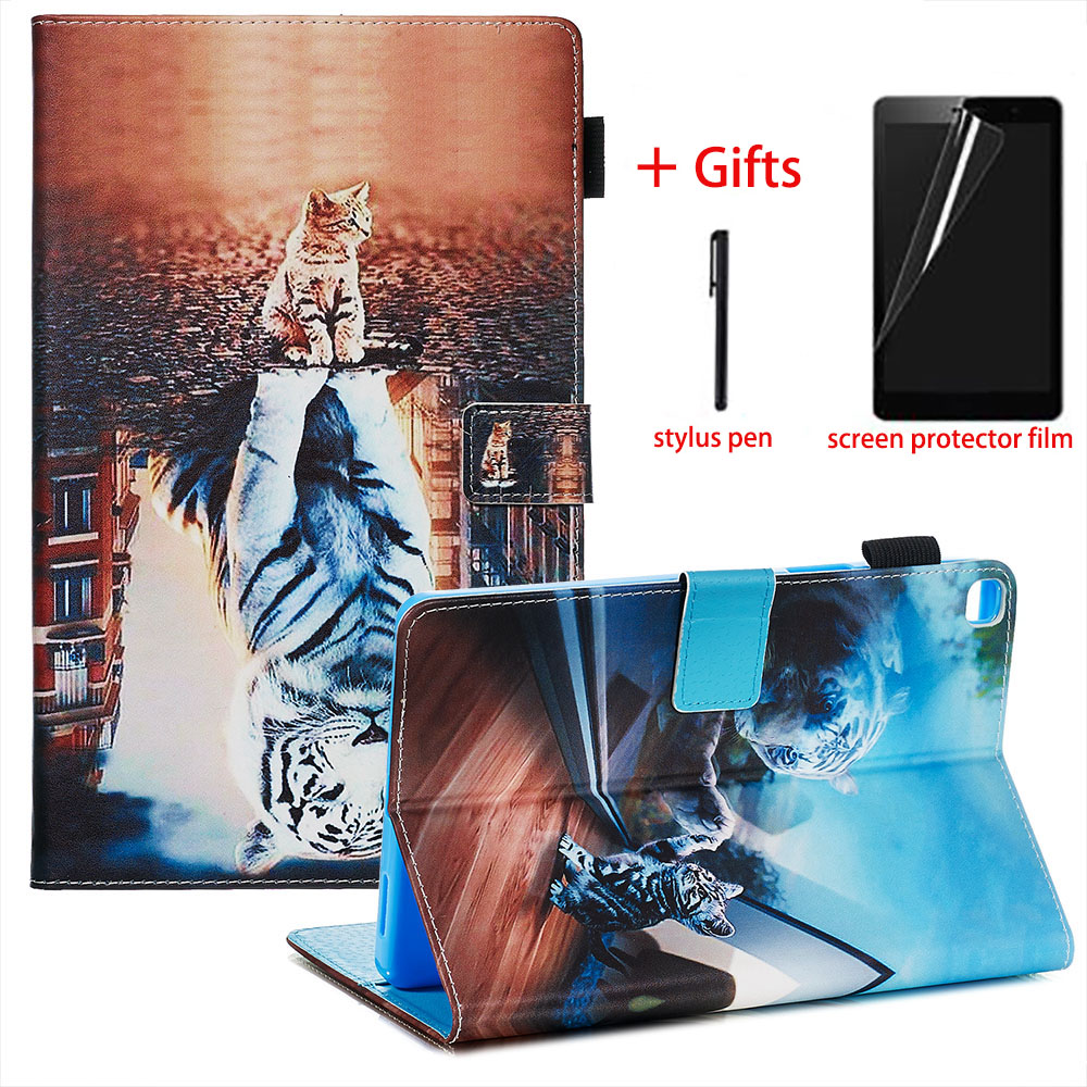 Tablet Case for Samsung Galaxy Tab A 8.0 SM-T290 SM-T295 - Leather with Animal Print & Shockproof TPU Back