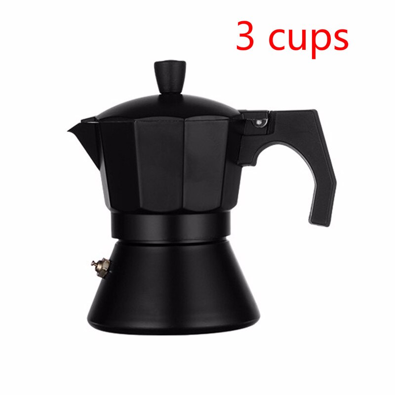 3/6 kopjes italiaanse mokka koffiepot espresso cafeteira percolator pot express mokka pot fornuis koffiezetapparaat aluminium keukengereedschap: Zwart 3 kopjes