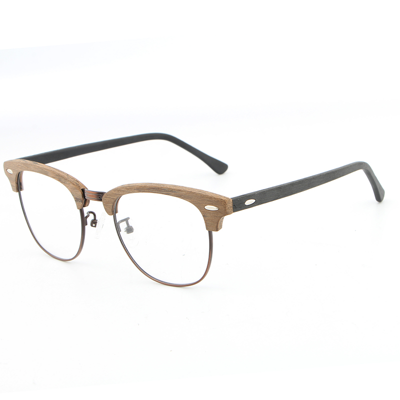 HDCRAFTER Vintage Optical Wood Glasses Frame with Clear Lens Men Women Half Frame Wooden Reading Glasses Eyeglasses Frame: MULTI