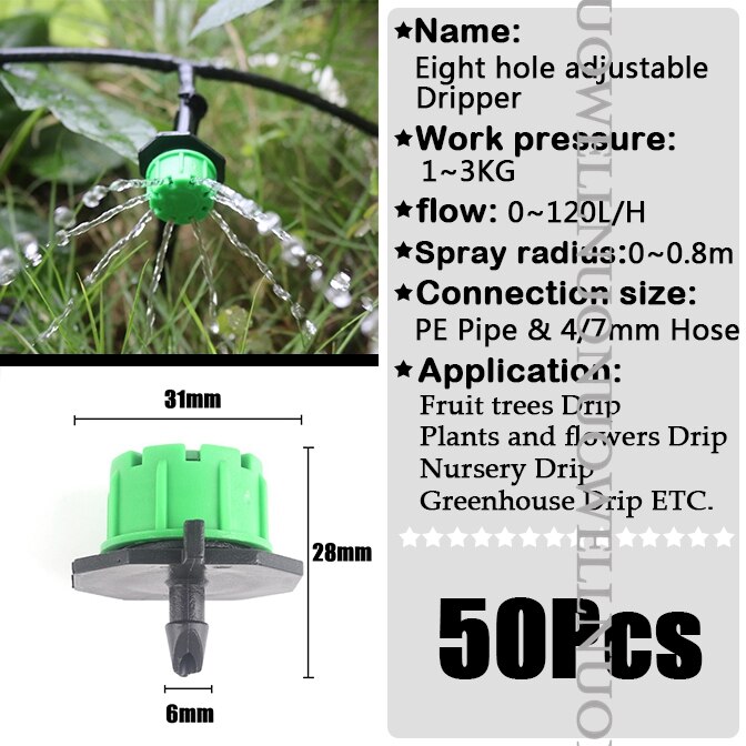 10 ~ 300Stck Einstellbare Gargen Tropf Bewässerung Tropf H PP Kunststoff 8 Löcher Strahler Anti-Verstopfen terrasse Bewässerung Sprinkler: Grün 50Stck