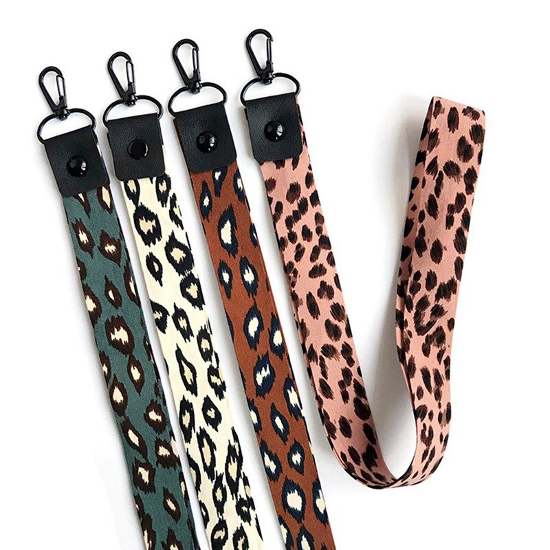 Soporte para teléfono con estampado de leopardo, cordón para llave, soporte para tarjeta de identificación, correas de cuello de Teléfono Animal con llavero