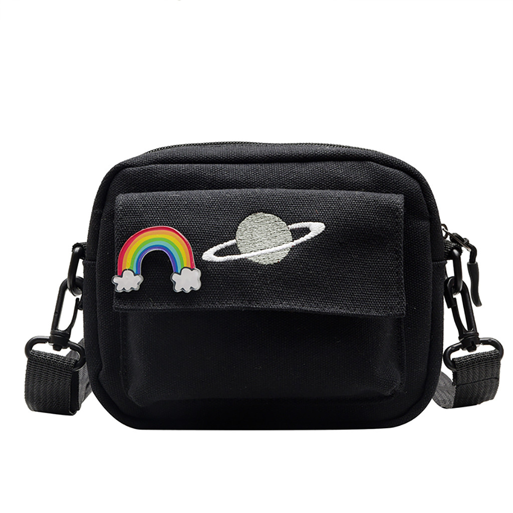 Sac femme extérieur fermeture éclair toile sac de messager Sport arc-en-ciel hip hop sac adolescent filles voyage téléphone sac à main torebka damska: Bleu
