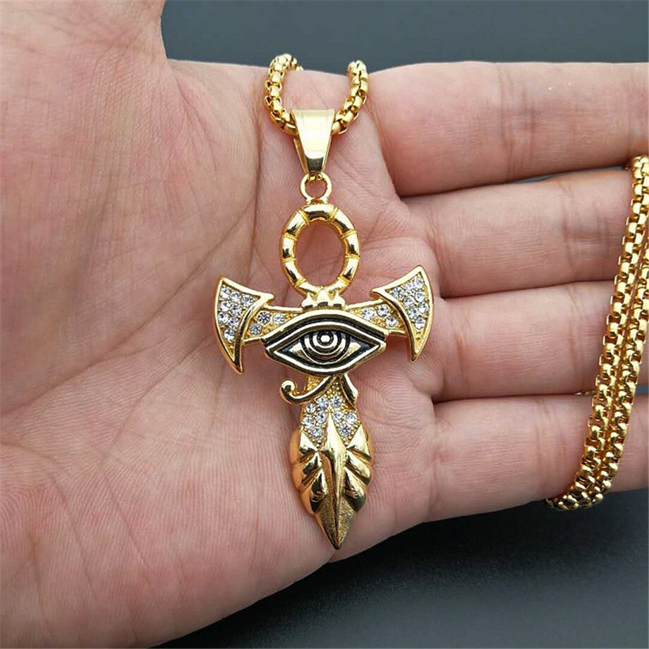 Oude Egypte Het Oog Van Horus Hanger Kettingen Voor Vrouwen En Mannen Gouden Kleur Rvs Ronde Sieraden: 90cm / Licht Geel Goud Kleur