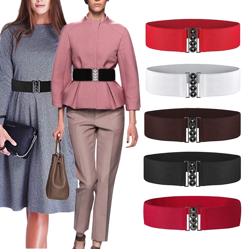 Elastic Belt for Dress Women Waist Belt hengreda Stretch Elastic Wide Corset Waist by Metal Buckle for Skrit Pants