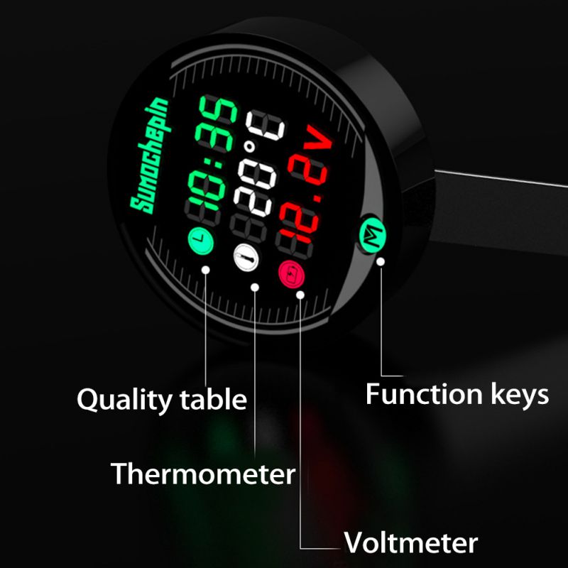Motorcycle Modified Water Temperature Meter Time Voltmeter 12V Chronometer USB Phone Charging 5-in-1 Waterproof Digital Display