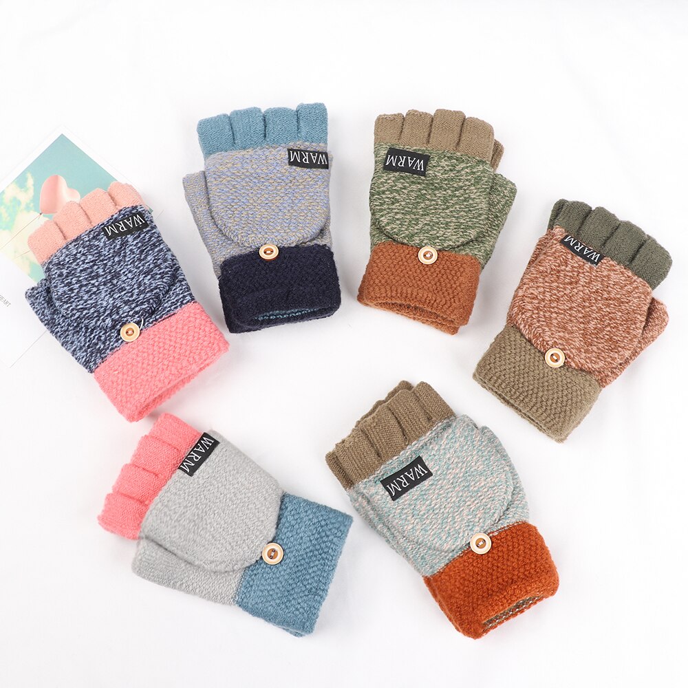 Winter Warm Thickening Wool Gloves Knitted Flip Fingerless Flexible Exposed Finger Thick Mittens for Men Women