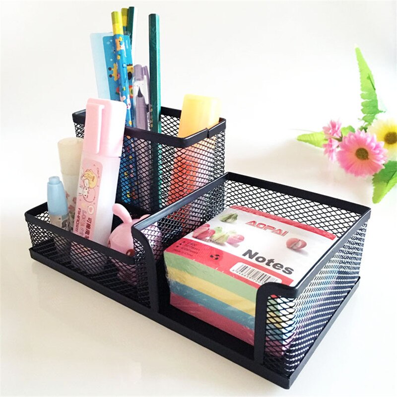 Combination Pen Holder Card Case Mesh Desk Organizer Office Supplies Caddy Organizer Storage Box Black Office Accessories