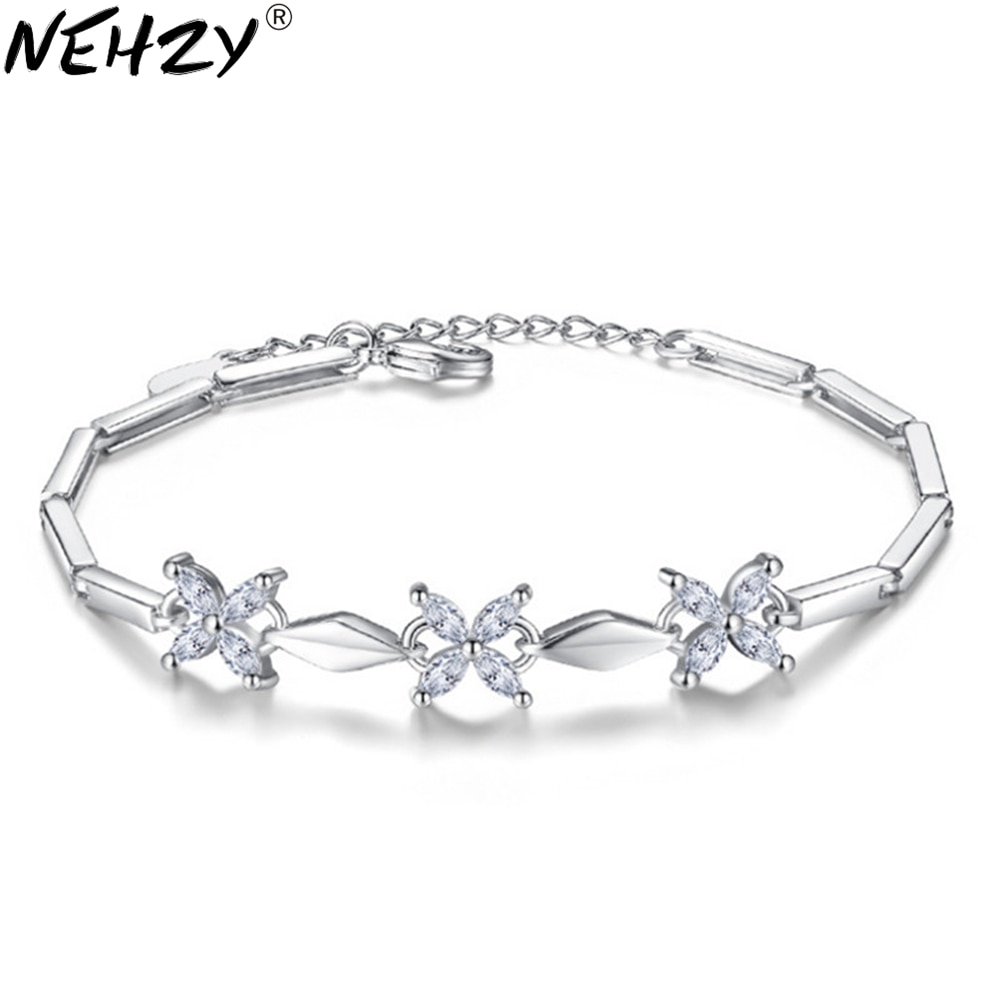 Pulseira de prata feminina moda marca jóias simples jóias trevo luxo cristal pulseira meninas bonito jóias 16.5 + 3cm