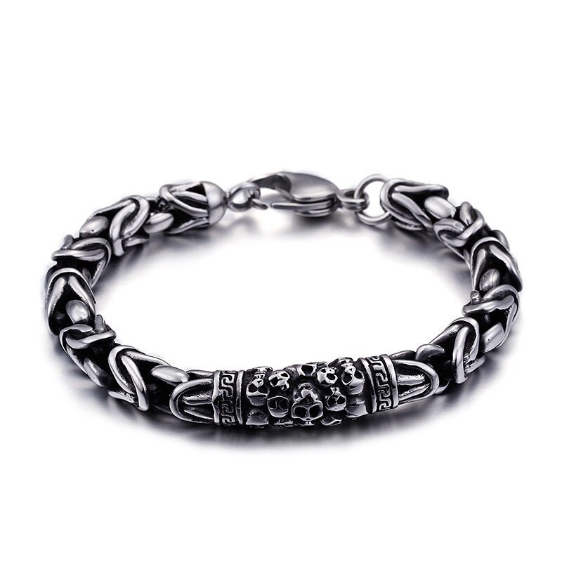 Men Skeleton Punk Bracelet Metal Braided Bracelet