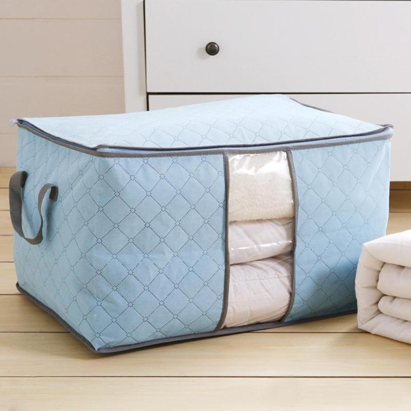 Draagbare Duurzaam Doek Container Organizer Quilt Non Geweven Onderbed Pouch opbergtas Doos Bamboe Thuis Opbergtas Voor Kleding