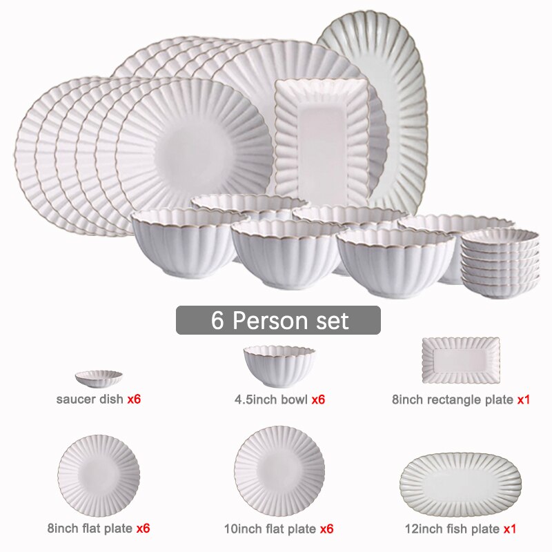 Ceramic Dinnerware Set Food Plates Dishes Dinner Plates Salad Soup Bowl Klin Glaze White Plates and Bowls Set for Restaurant