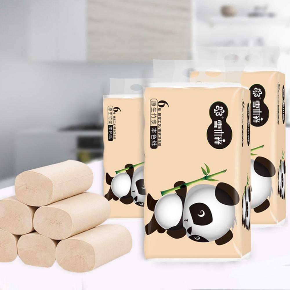 Natural Bamboo Pulp Roll Paper 6pcs / bag Household Natural Bamboo Pulp Roll Paper Can Be Wet Water Without Paper Scraps