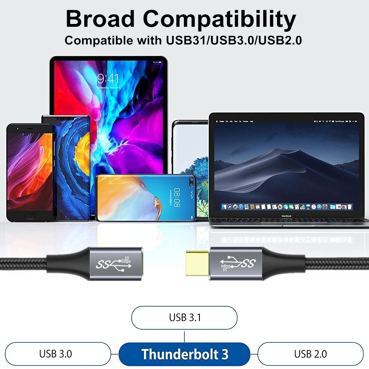 Usb C Verlengkabel USB3.1 Gen2 10Gbps Thunderbolt Kabel E-MARK PD100W 4K Video Voor Schakelaar Laptops Type C extender Kabel