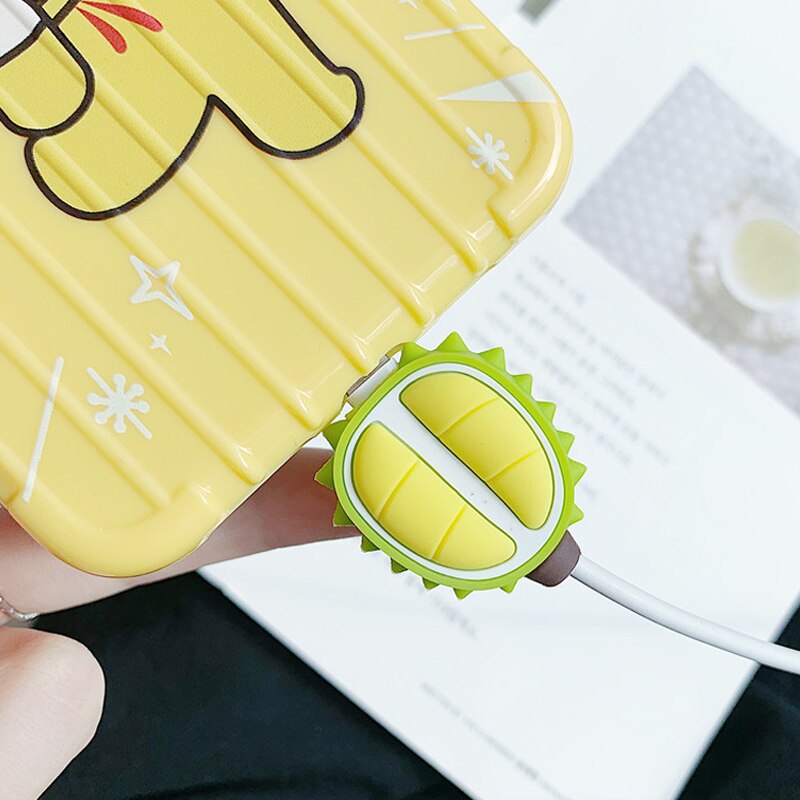 CHIPAL Bite Cute Fruit Cable Protector for iPhone USB Cable Protector Chompers Avocado Pizza Charger Wire Holder Accessories: Green Durian
