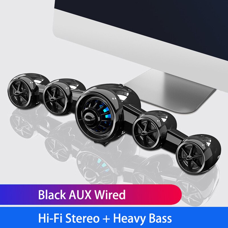 USB Wired&Wireless Powerful Computer Speaker 3D Stereo Subwoofer Bass Surround Soundbar Box for PC Laptop Phone Tablet MP3 MP4: Black No Buetooth