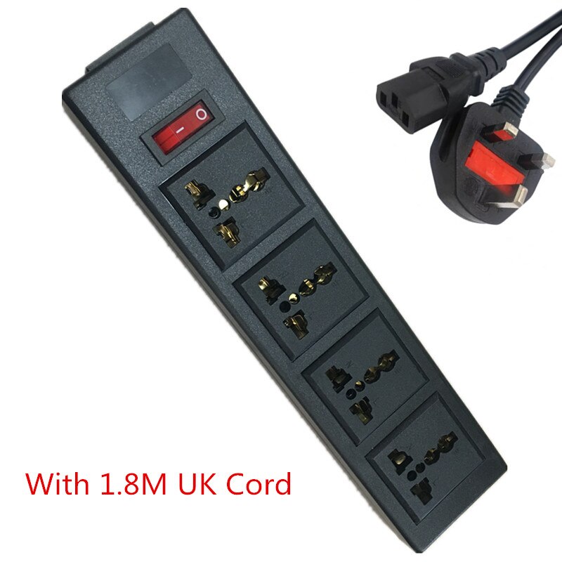 Multifunction 250v 13a 4 jack Universal power outlet PDU strip IEC320 plug adaptor desktop extension socket power cord converter: UK cord strip