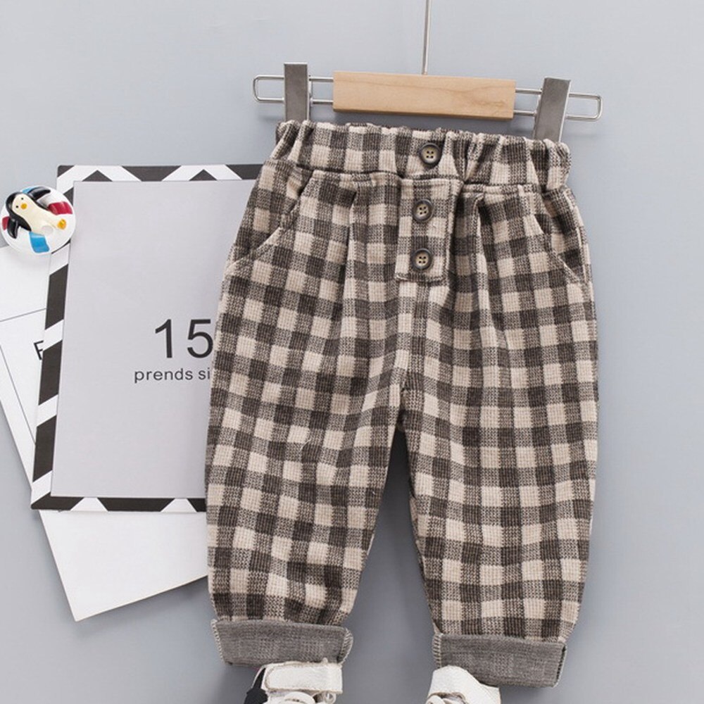 Baby Boys Girls Long Pants Autumn Children Kids Infants Clothes Plaid Trousers Pant S11115