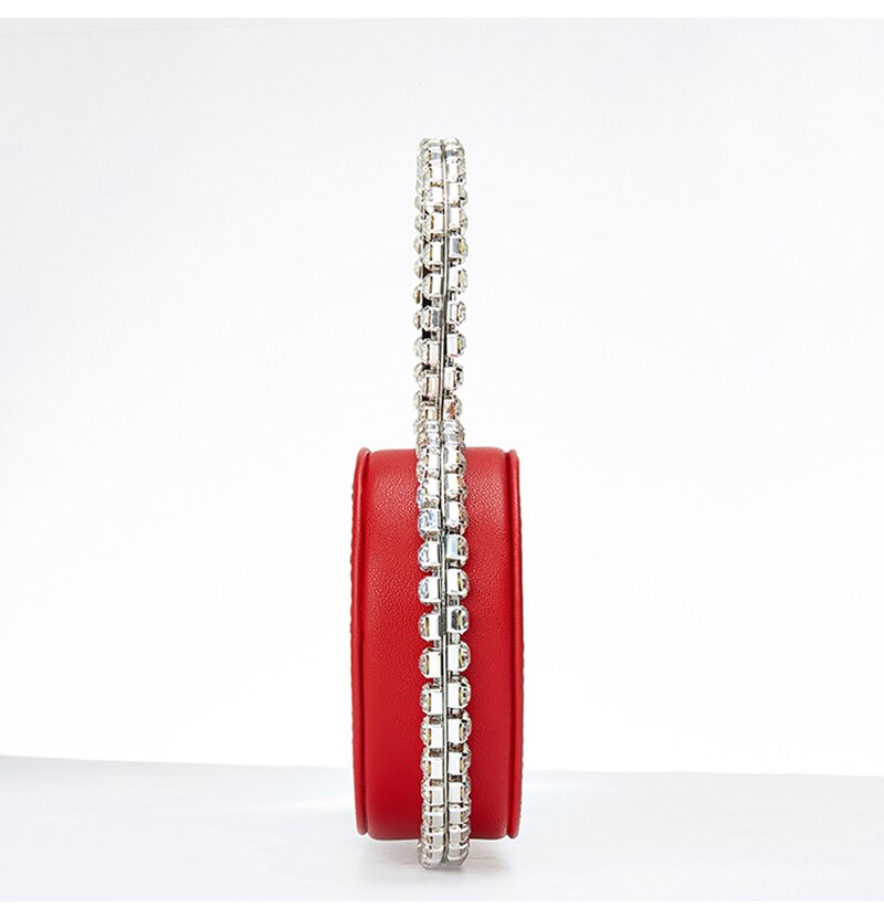 Bolso de mano de noche con diamantes de corazón rojo para mujer, con diamantes de imitación, , con asa de Metal, negro, para de boda,
