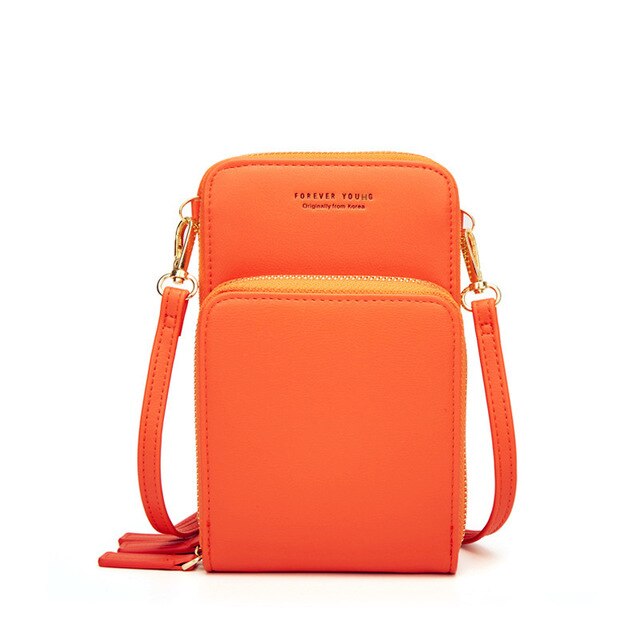 3-Layer Crossbody Bag Phone Bag Women Solid PU Leather Card Wallet Shoulder Bag Pocket Clutch Cellphone Bag: Orange