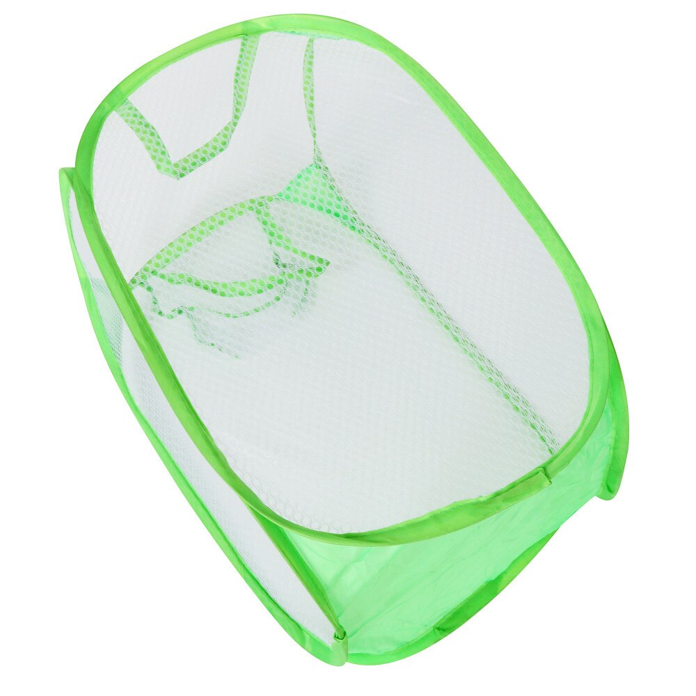 Laundry Foldable Square Basket Pop Up Hamper Clothes Storage Bin White Mesh Hamper Washing Clothes Laundry Basket Bag: Green