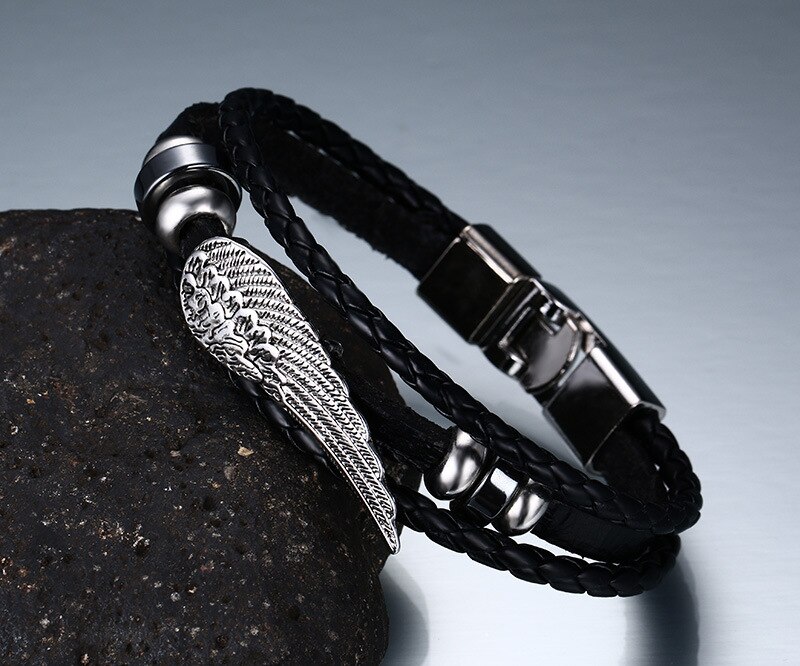 Modyle Mode-sieraden Pu Lederen Armband Mannen Angel Wings Armbanden Voor Vrouwen Beste Vriend