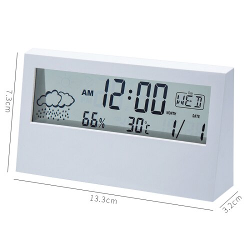 JAPAN ABS Multi-functions Digital Desk LCD Alarm Clock Thermometer & Calendar Weather Display Home Decor: Rectangle