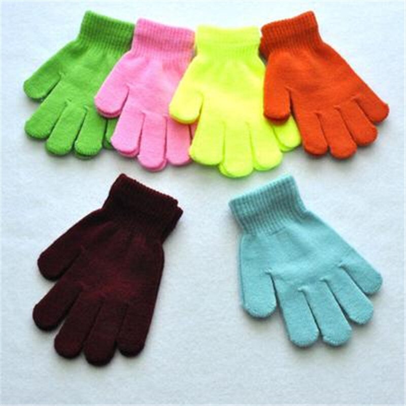 Warme Winter Vinger Handschoenen Kids Kinderen Leuke Solid Wol Gebreide Elastische Handschoenen Mode Accessoires-Qsd