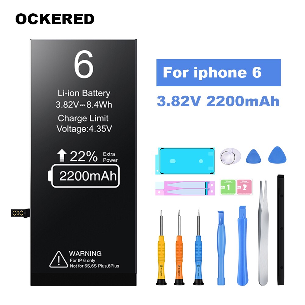 Ockered Batterij Voor Iphone 7 Voor Iphone 6S Batterij Vervanging Bateria Voor Iphone 5S 5C 6 7 6plus 7Plus Telefoon Batterij Met Gereedschap: For iphone6 2200mAh