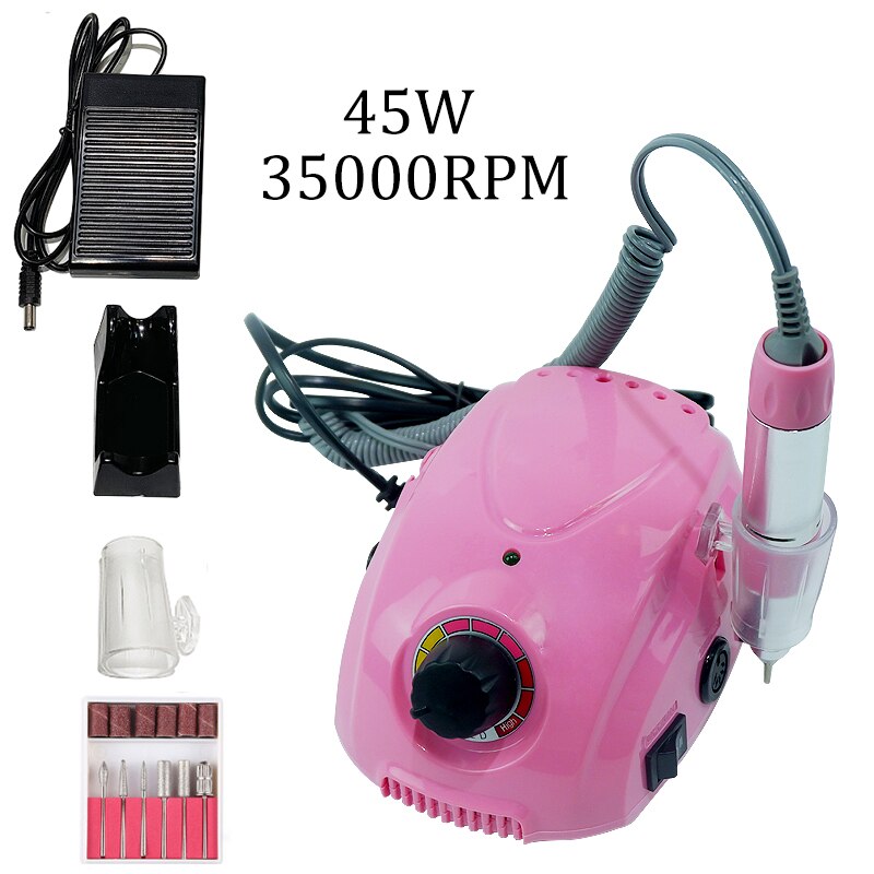 35000RPM Nail Drill Machine For Manicure 65W High Power Nail Pedicure File Drill Bits Set Low Noise Salon Use Nail Art Equipment: DM212-Pink