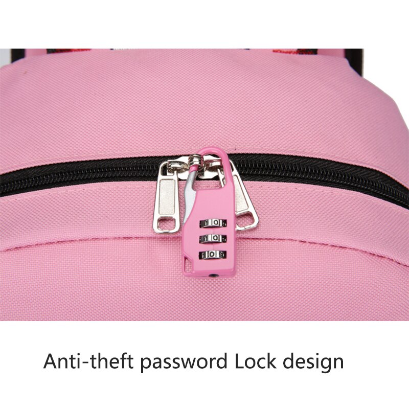 Mochilas de impressão para As Mulheres de Alta Capacidade Saco de Escola Adolescente USB com Bloqueio Anti Roubo de Nylon Preto Estudante Bagpack Moda