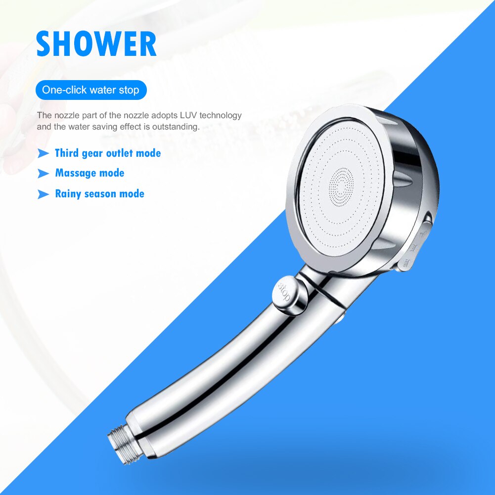 Hand-held Shower Head Accessories Tools Adjustable Shower Head 3 Spray Settings Water Saving High Pressure Showerhead