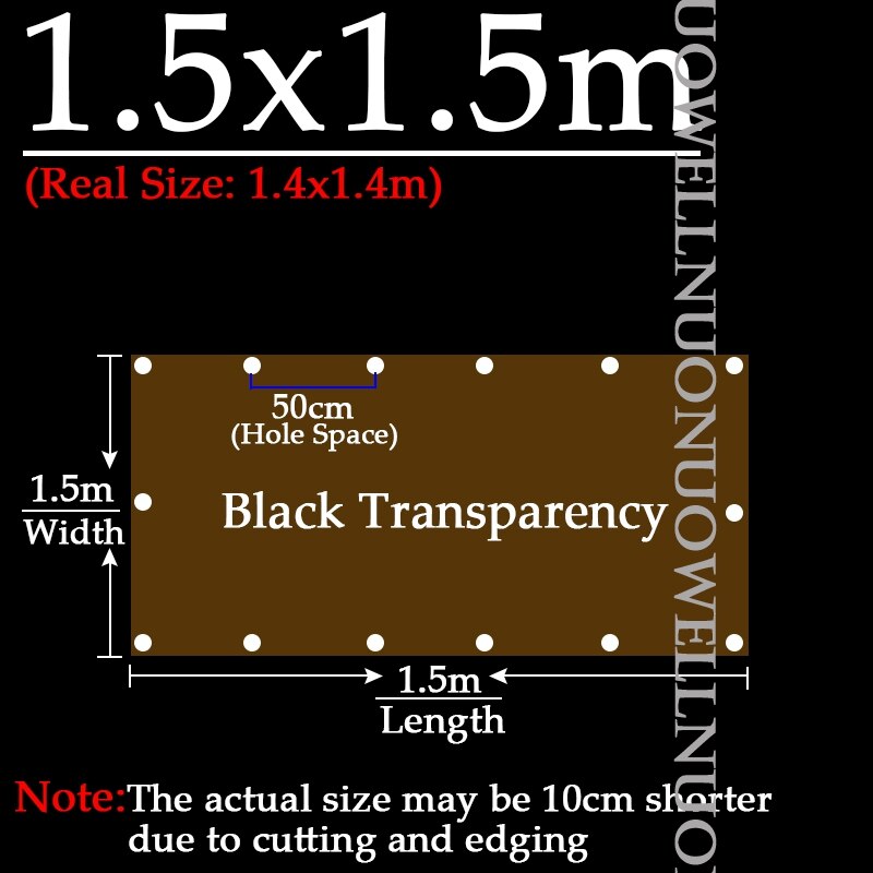 Custom 0.35mm Thick PVC Rainproof Cloth Black Transparent Tarpaulin Garden Plant Awning Aiti-UV Sun Protective Waterproof Cover: 1.5x1.5m