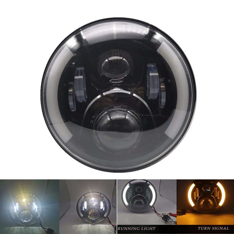 Boîtier de montage des phares LED pour motos, 7 pouces, éclairage avant chromé pour conduite, 60W, DOT DRL: only black 7inch B