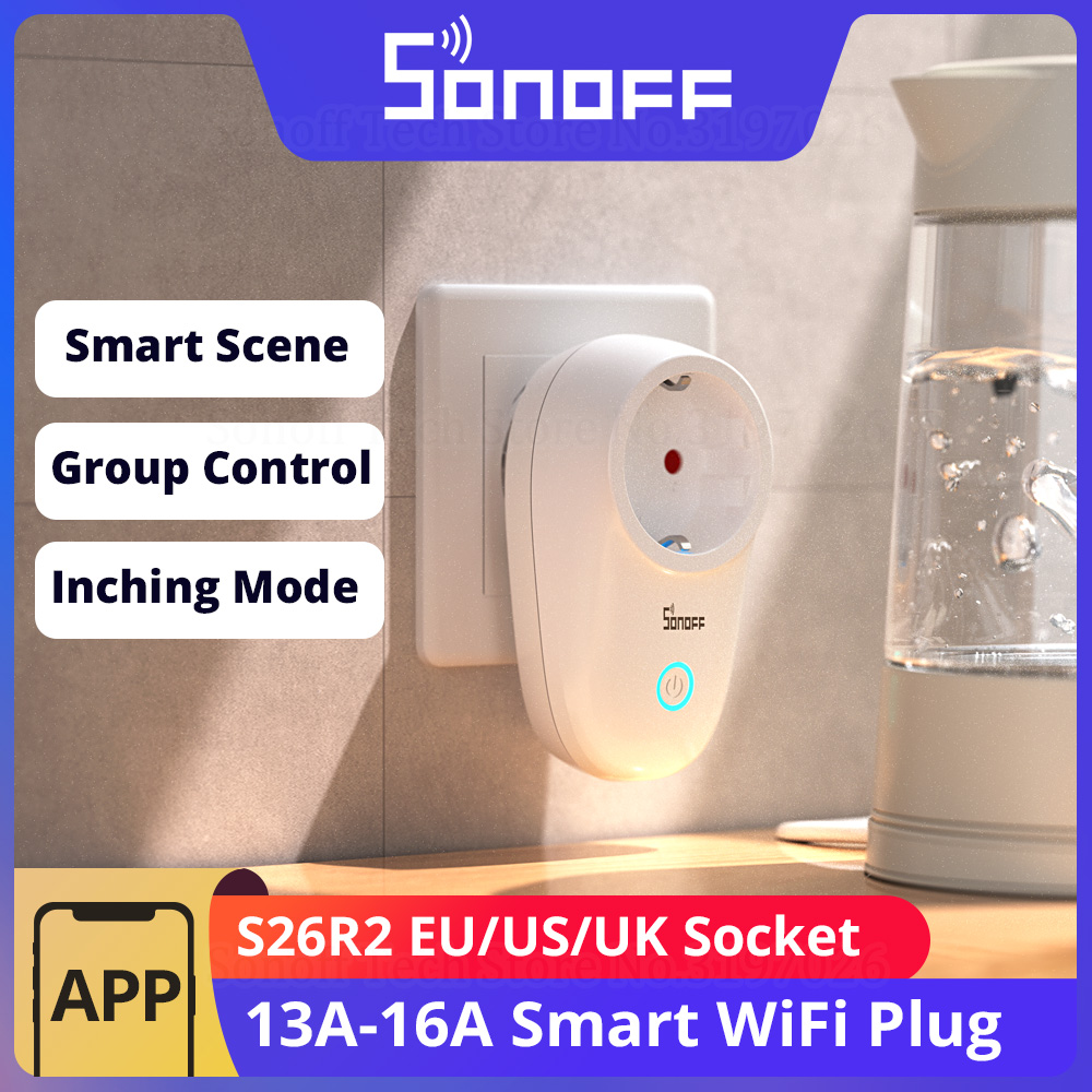 SONOFF-Prise WiFi intelligente sans fil S26 Inter EU/US/eria, scène intelligente, contrôle de groupe à distance via eWeLink, compatible avec Alexa Alice et Google Home