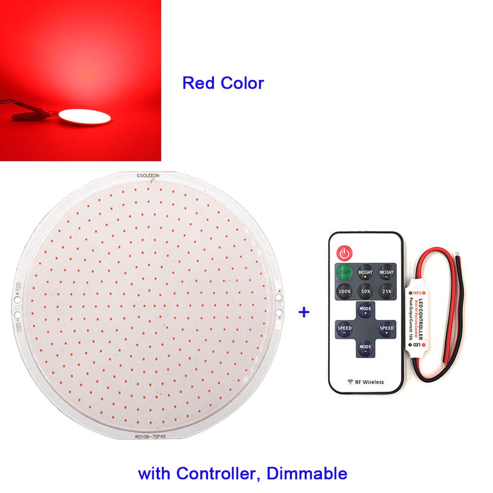 108mm runde panel led-lampe 12v dc cob lys 50w 6000lm med fjernkontroll dimmer 5.9in diameter led-pære for dekorbelysning: Rød rc
