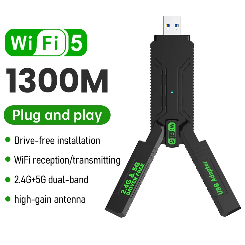 4 Antennen WiFi USB Adapter Dual Band 2,4G + 5Ghz 1300Mbps Wi-Fi Dongle USB 3,0 High-Speed Wireless Karte Empfänger Für PC/Laptop Win