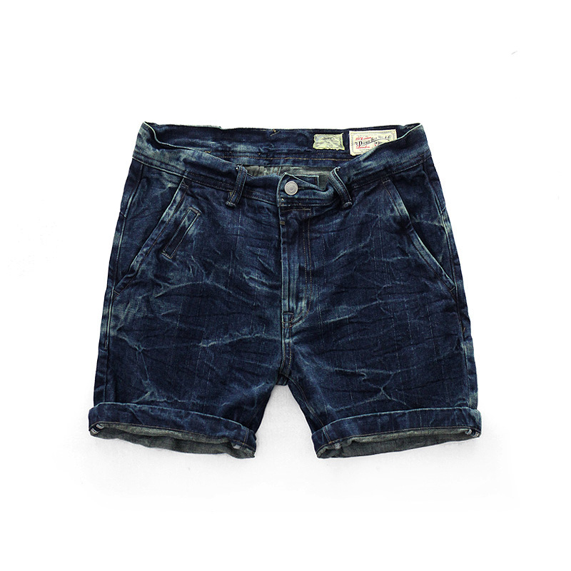 Män sommar japanstil vintage jeansshorts i bomull man casual mellan midja enfärgad tvättade streetwear jeansshorts: Färg 3 / 33