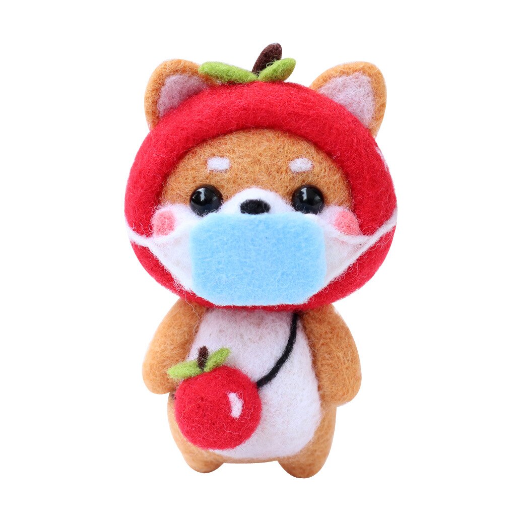 Handmade diy material package with wool felt poke and poke music cute pet puppy cute pet bunny series combination: Mask Shiba Inu