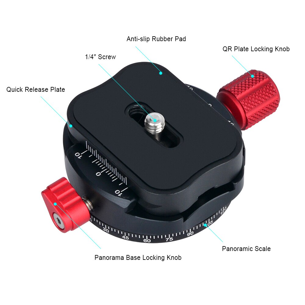 Andoer PAN-C3 Panoramic Tripod Head Clamp Adapter Aluminum Alloy with Quick Release Plate for Arca-Swiss AS Standard QR Plates
