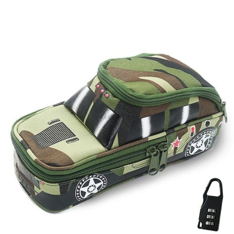 Vehicle Pen Pouch Bag With Combination Lock Pencil Case Double Zipper For Boys Canvas School Pencil Box Storage