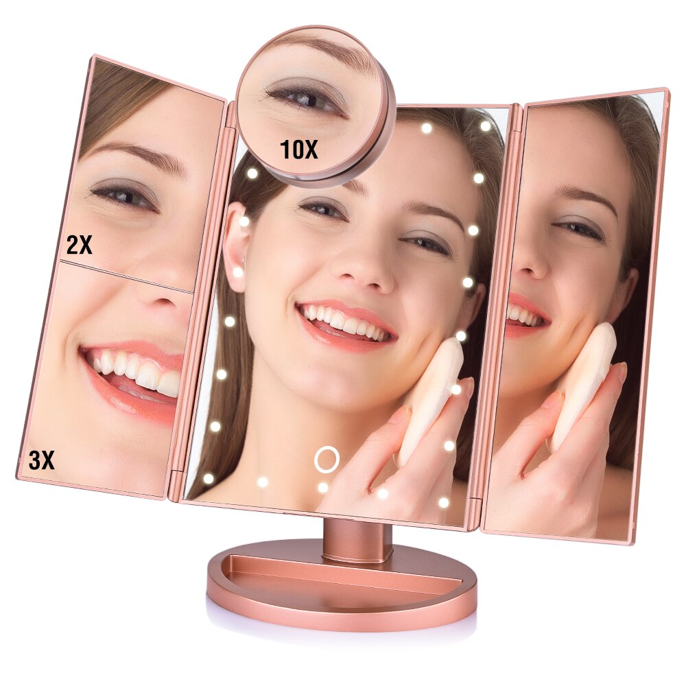 LED Touch Screen 22 Light Makeup Mirror Table Desktop Makeup 1X/2X/3X/10X Magnifying Mirrors Vanity 3 Folding Adjustable Mirror