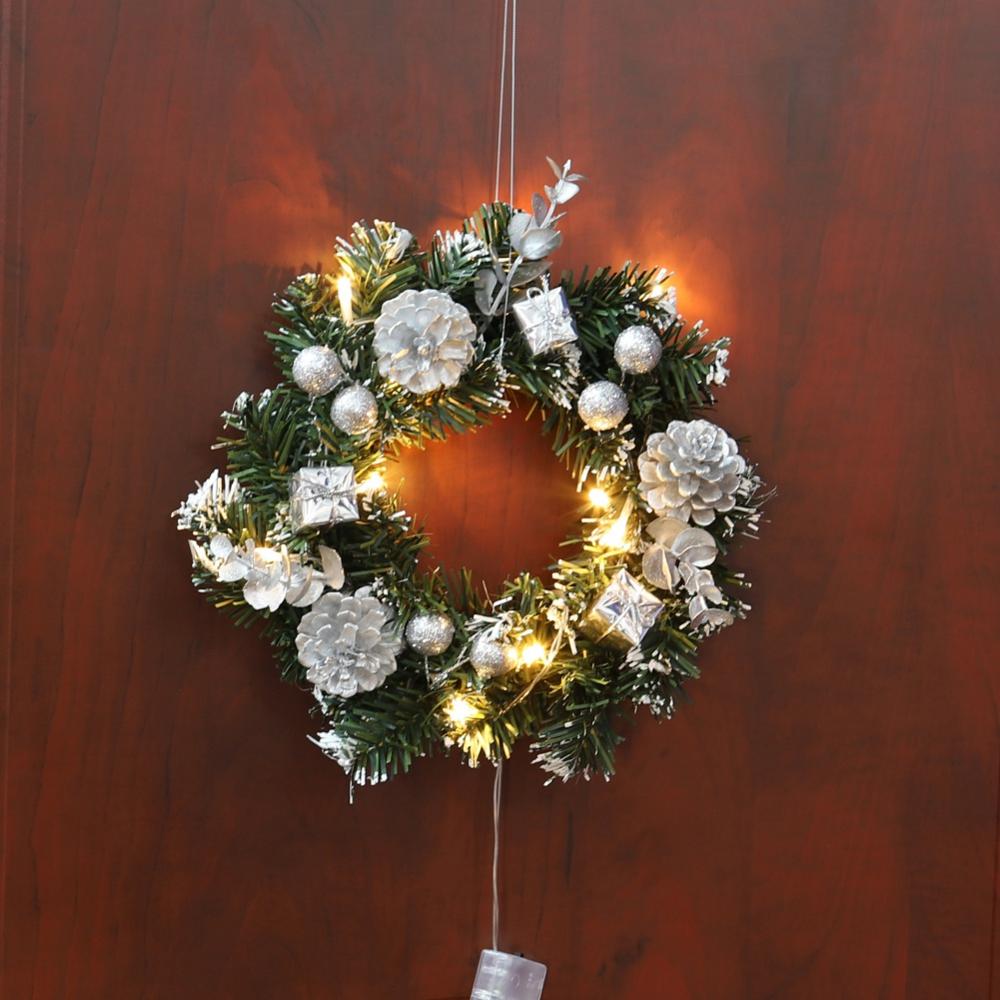 Fashionable Christmas Wreath With Battery Powered LED Light String Front Door Hanging Garland Home Decorations
