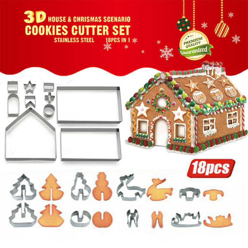 18Pcs Keuken Bakvormen Mallen Leuke Gingerbread Cookies Mold Tool Huis Cookie Cutters Rvs Kerst Biscuit Mold