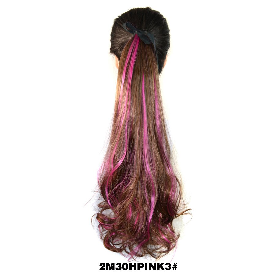 ZM Hairpiece Long Wavy Ombre Mixed ColorDrawstring Pony tail for Women High Temperature FIber Synthetic Ponytail Hair Extensions: 169-2M30HPINK3