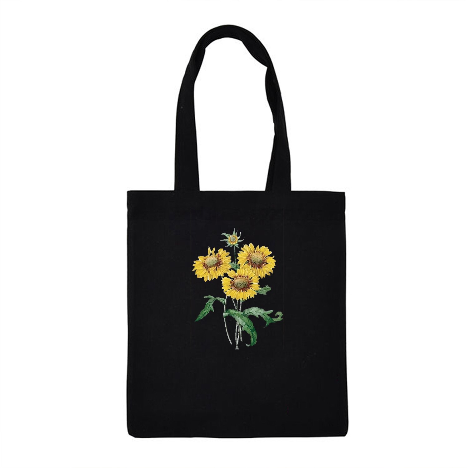 Dames boodschappentas dames canvas schoudertas eco tas herbruikbare tas shopper tassen studenten boekentas bloem plant melodie: B21-12 zwarte