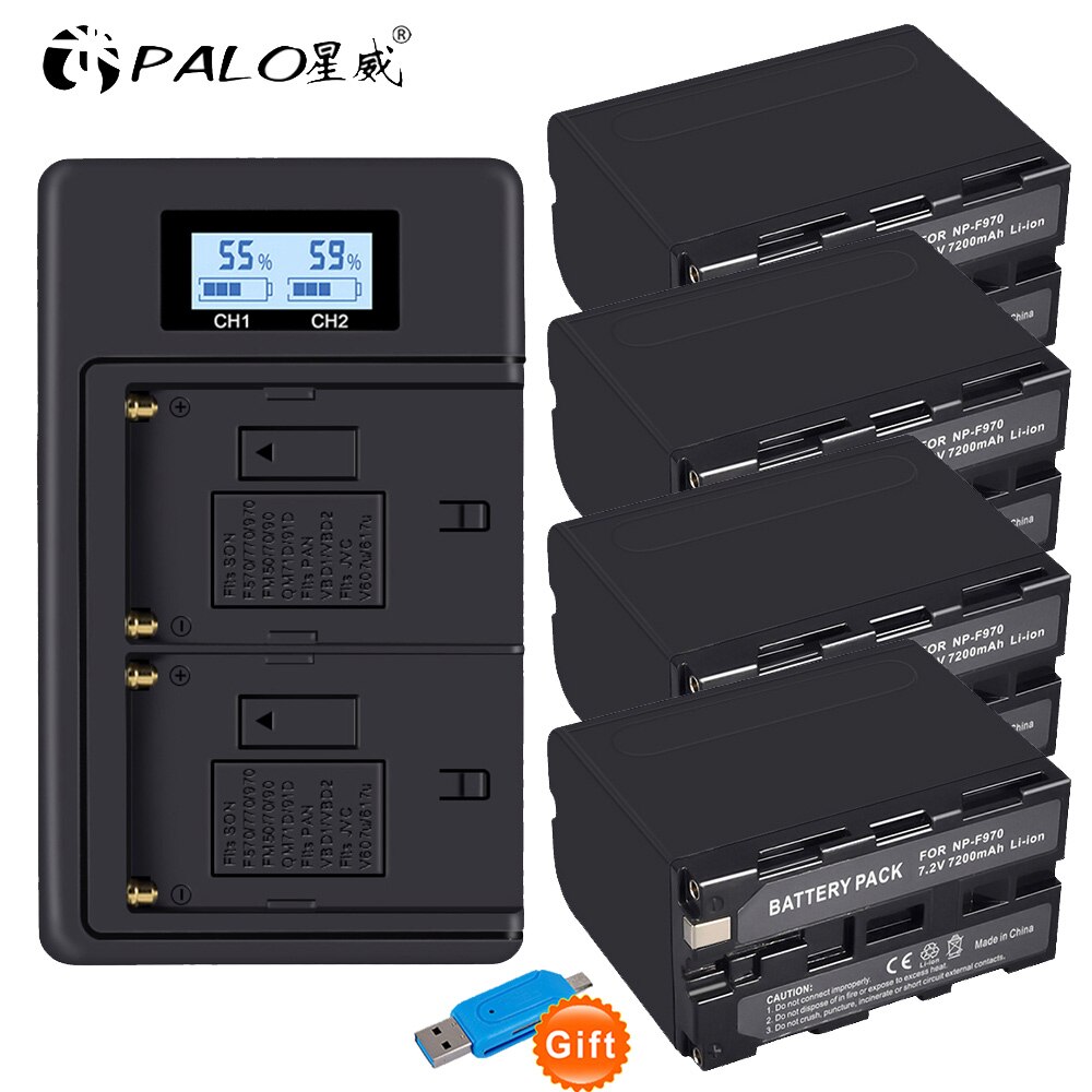 PALO NP-F970 NP-F960 Camera Battery - 7200mAh 7.2V Standard Battery - Dual USB Charger Included