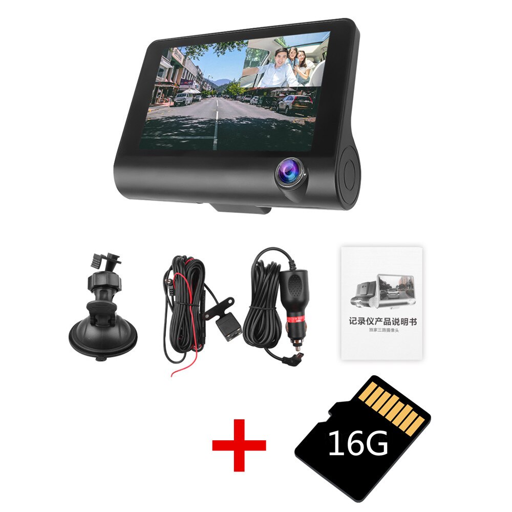 1080P 4'' HD Car DVR 3 Cameras Dual Lens With Reversing Camera Video Recorder Auto Dvrs Dash Cam Camcorder 32G TF Max ZW-4: Red