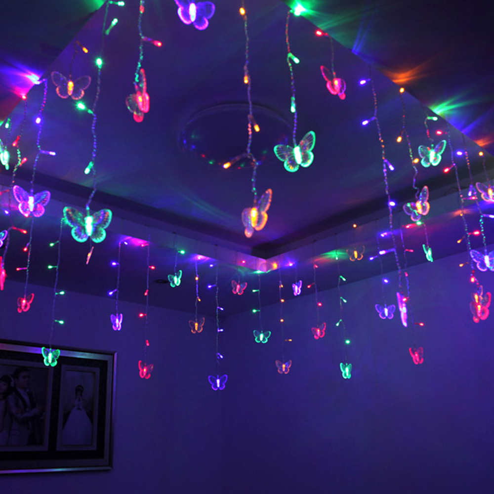 Rideau lumineux papillon à lumière LED, 3.5m, guirlande de noël, féerique, pour , mariage, fête, maison, nouvel an, décoration: Style1 Multi Color / 3.5M 110V US Plug