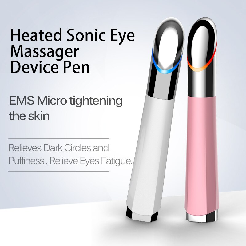 Trillingen 45 ℃ Verwarmde Eye Massager Beauty Elektrische Sonic Oogzorg Rimpel Massage Pen Dark Circle Verwijderen Wallen Removal