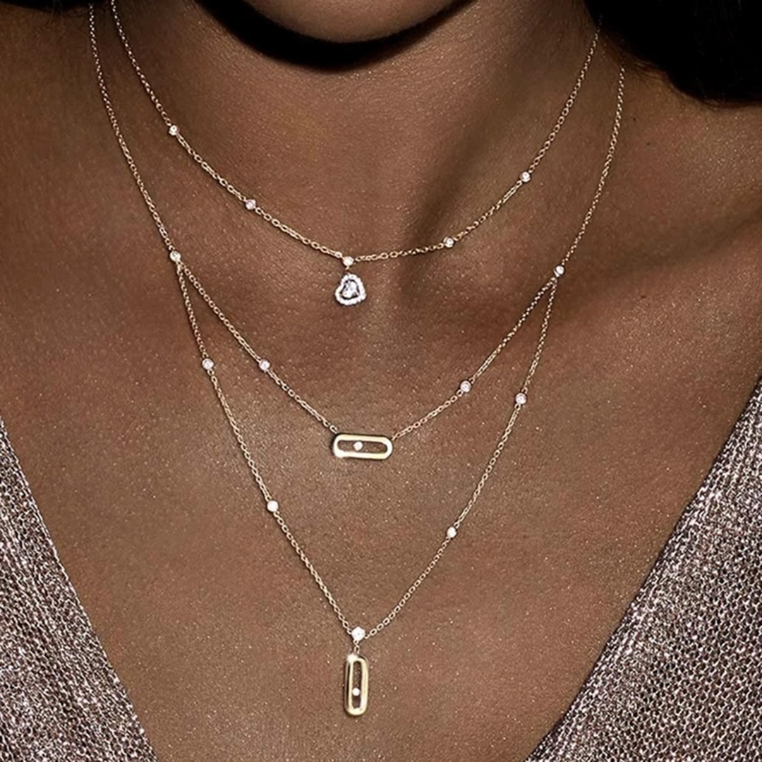 Collar clásico de doble capa Move Uno. S925 circonita brillante de plata, de boda de joyería de compromiso para mujer